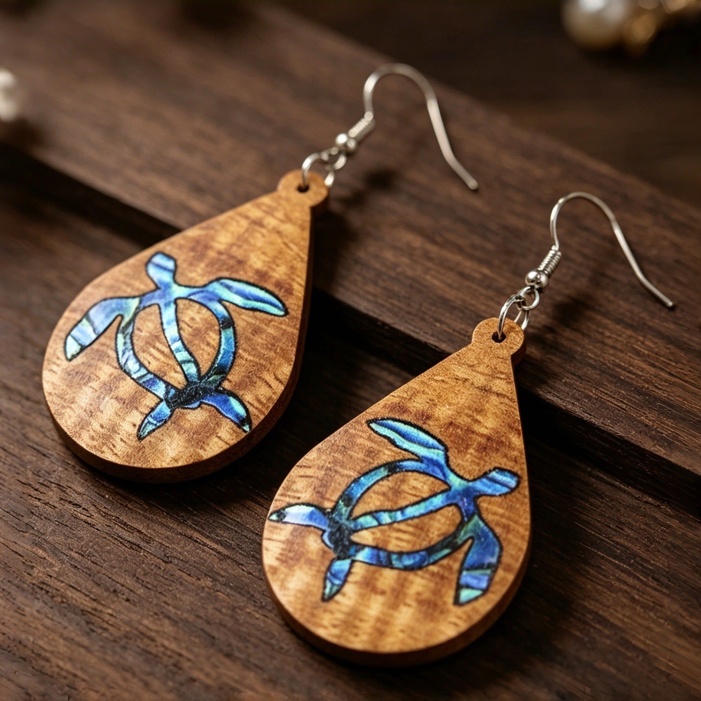 Wholesale Wooden Turtle Earrings Hawaiian Beach Ocean Style Animal Dangle Earrings Fashion Accessory