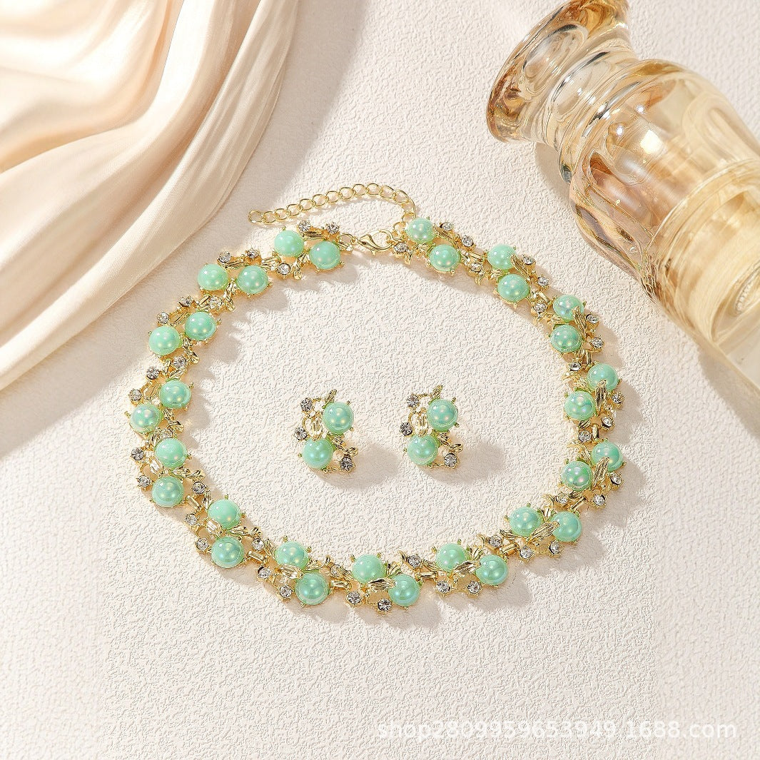 Wholesale Rhinestone Multi-Color Dopamine Earrings and Necklace Set for Everyday Wear