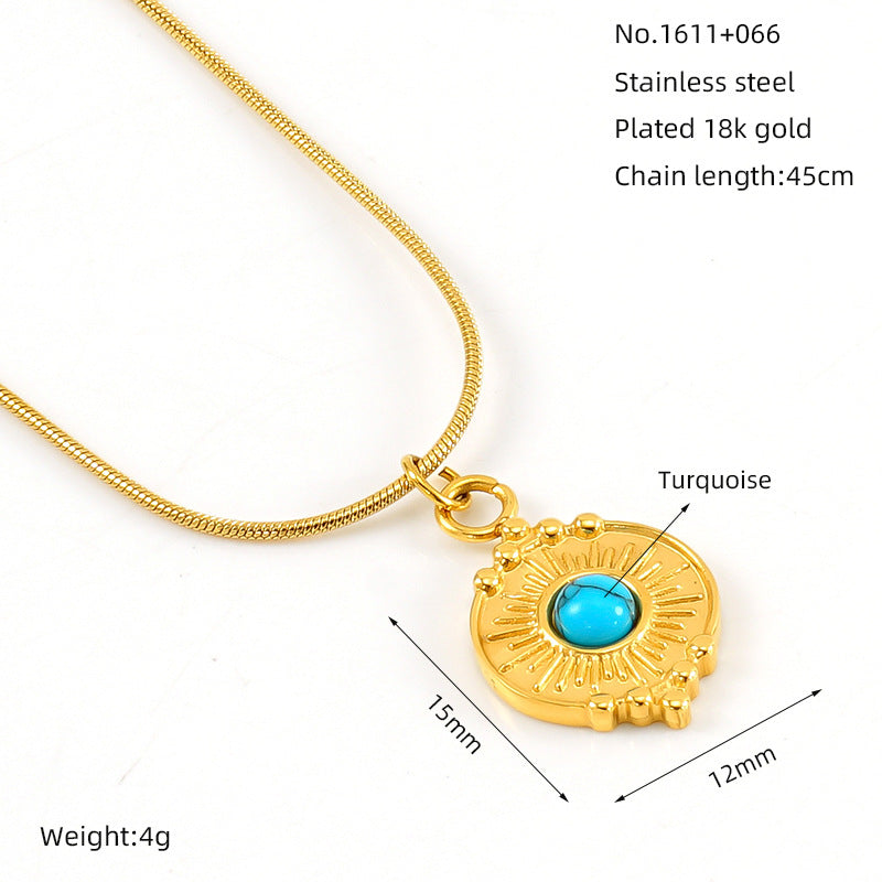 Wholesale Titanium Steel Turquoise Pendant Necklace for Women,  Geometric Star Chain,  Trendy Fashion Accessory