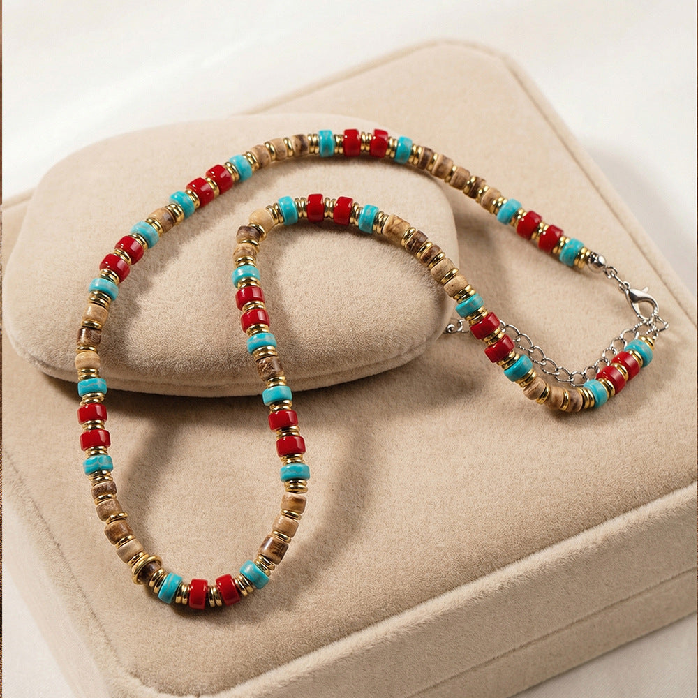 Wholesale Men' s Bohemian Wood Necklace with Zinc Alloy Pendant Retro Summer Gift