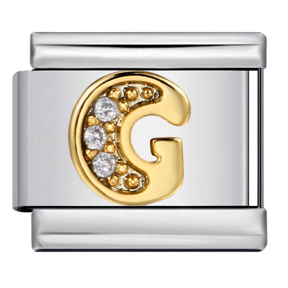 Wholesale  Italian module  stainless steel with diamond letters DIY bracelet