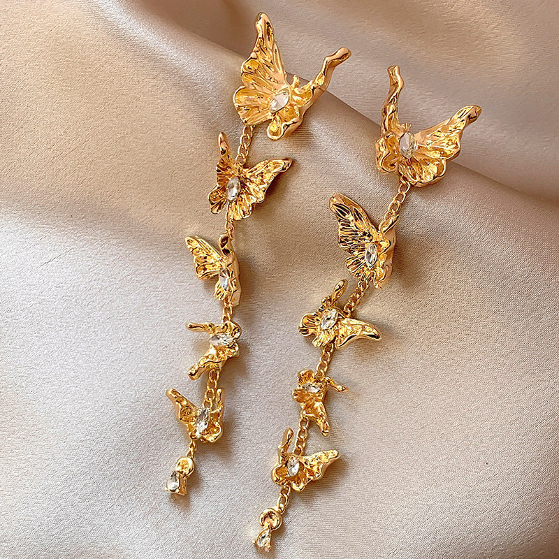 Wholesale Retro Golden Butterfly Tassel Earrings
