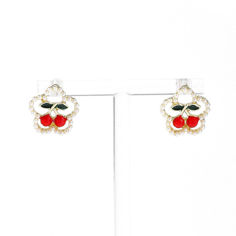 Wholesale Silver Needle Oil Drop Cherry Pearl Earrings ACC-ES-MDD090