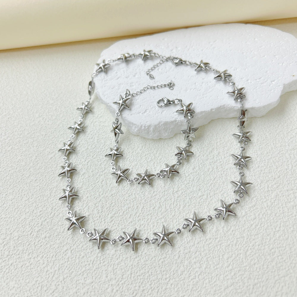 Wholesale  three-dimensional hollow stars love cross snowflake four-leaf clover necklace bracelet