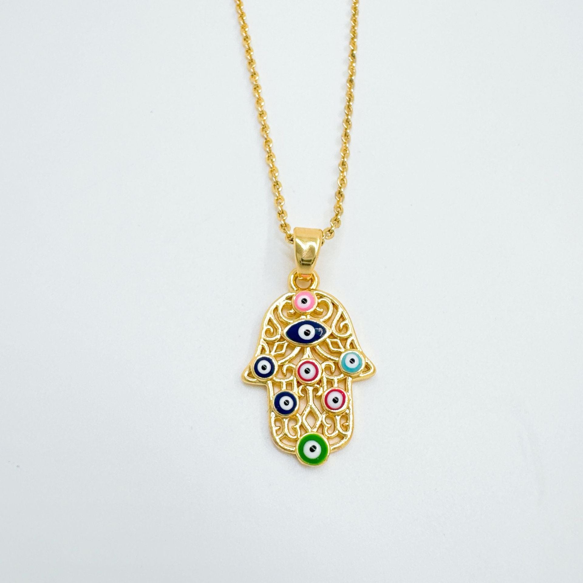 Wholesale Evil Eye Palm Pendant Gold Plated Copper Fashion Jewelry Boutique Gift