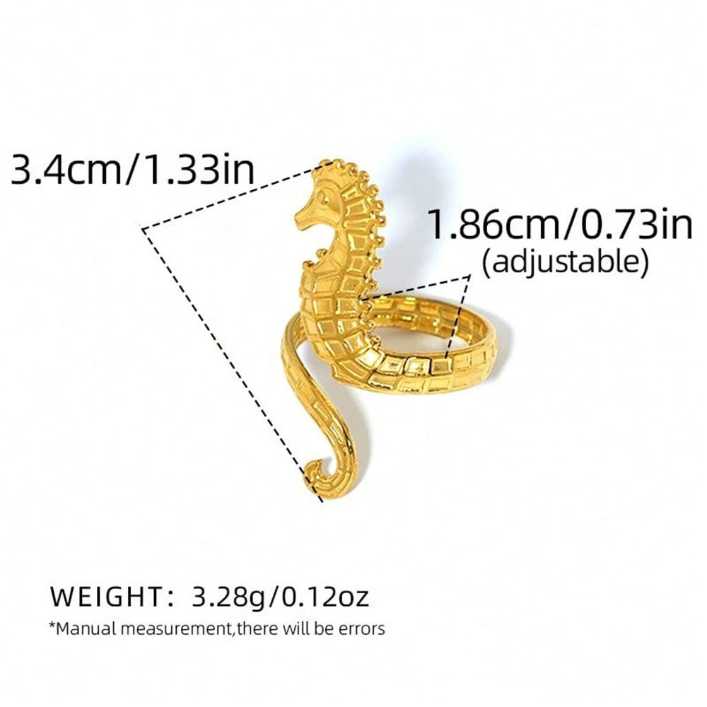 Wholesale Stainless Steel Seahorse Ring Ocean Resort Style Trendy Jewelry Accessory