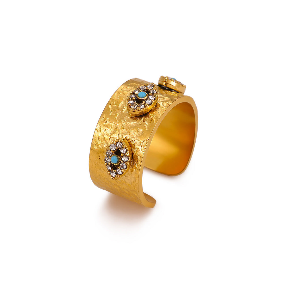 Wholesale Gold Plated Stainless Steel Evil Eye Open Ring - Fashion Accessory for Boutique Resale