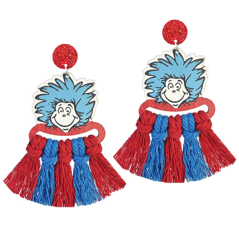 Wholesale 2 Pairs/pack Teacher's Day Colorful Tassel Earrings Hand-woven Multi-color Cute Wood Earrings ACC-ES-HY141