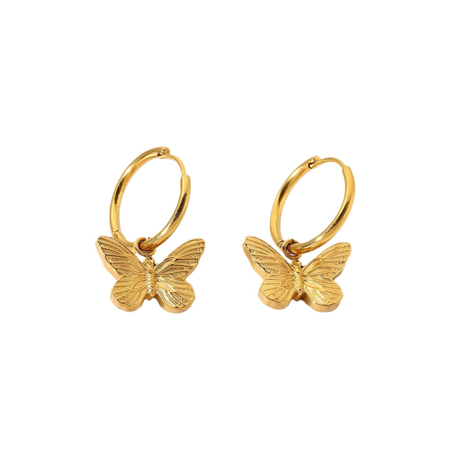 Wholesale  red with 18K gold-plated hanging butterfly stainless steel earrings