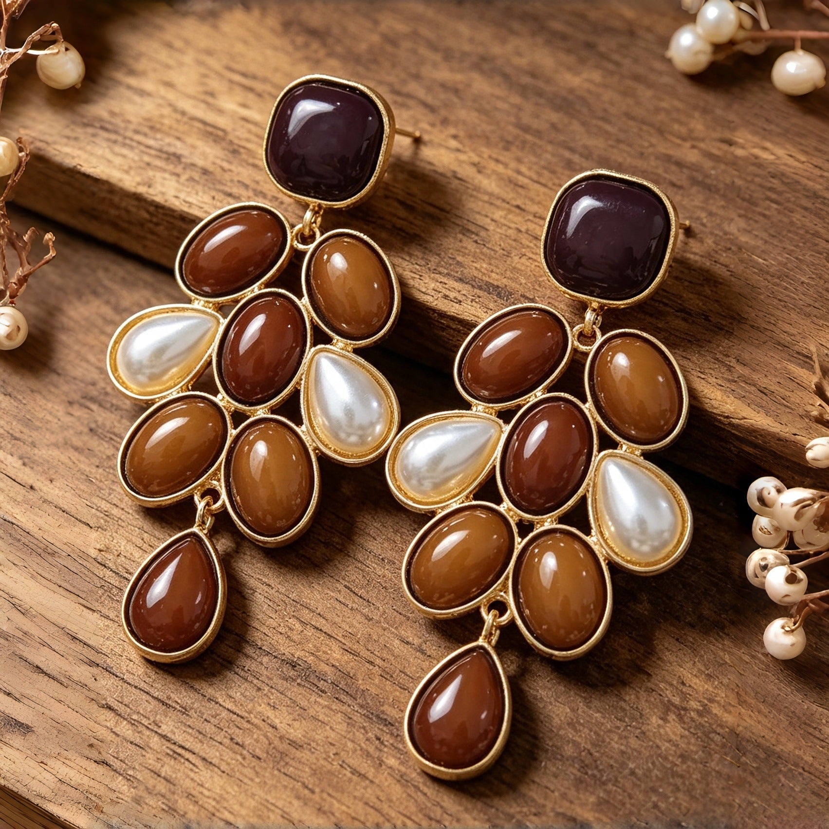 Wholesale Caramel Teardrop Alloy Earrings Trendy Geometric Plated Jewelry Accessory For Boutique Resale