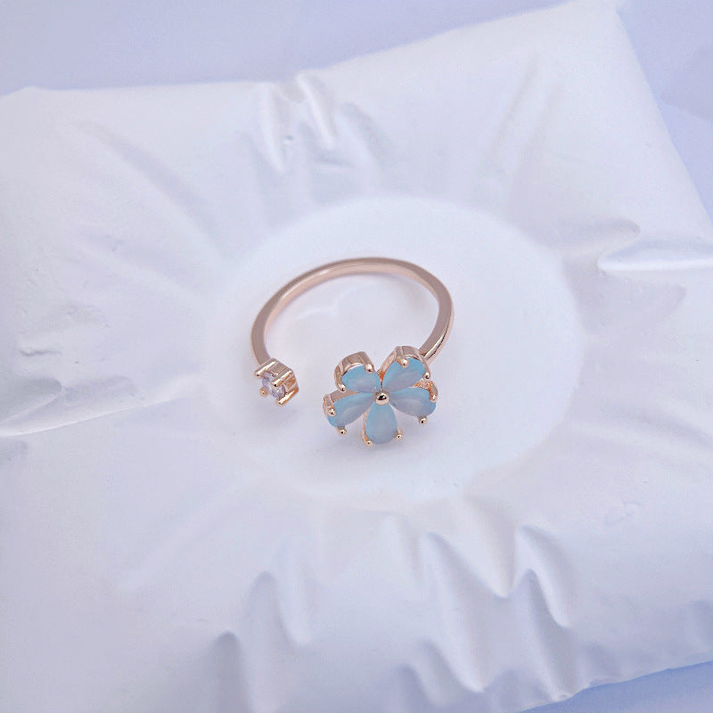 Wholesale Drip-shaped Colorful Zircon Open Heart Flower Rings ACC-RS-YXY021