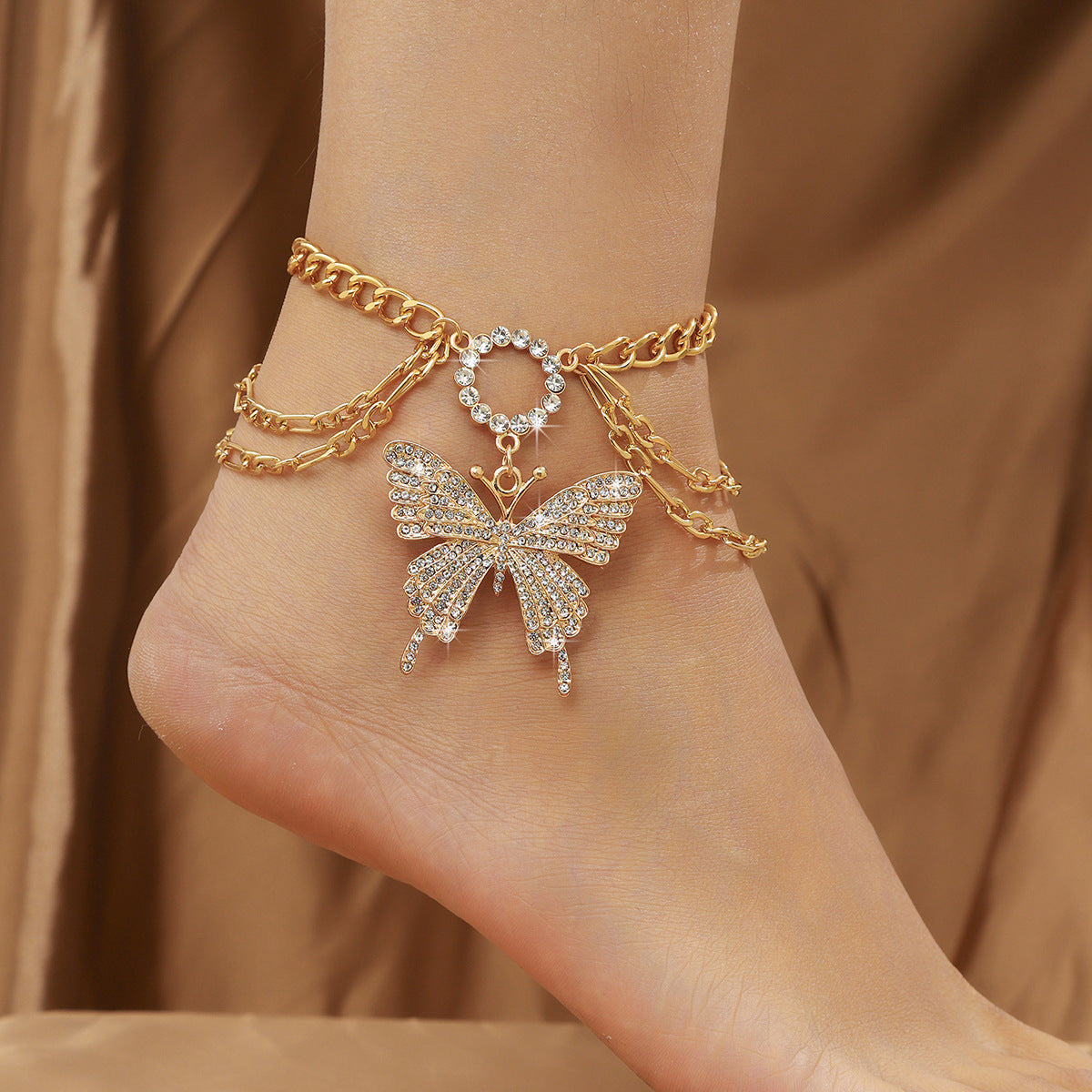 Wholesale Multi-layered large butterfly anklet