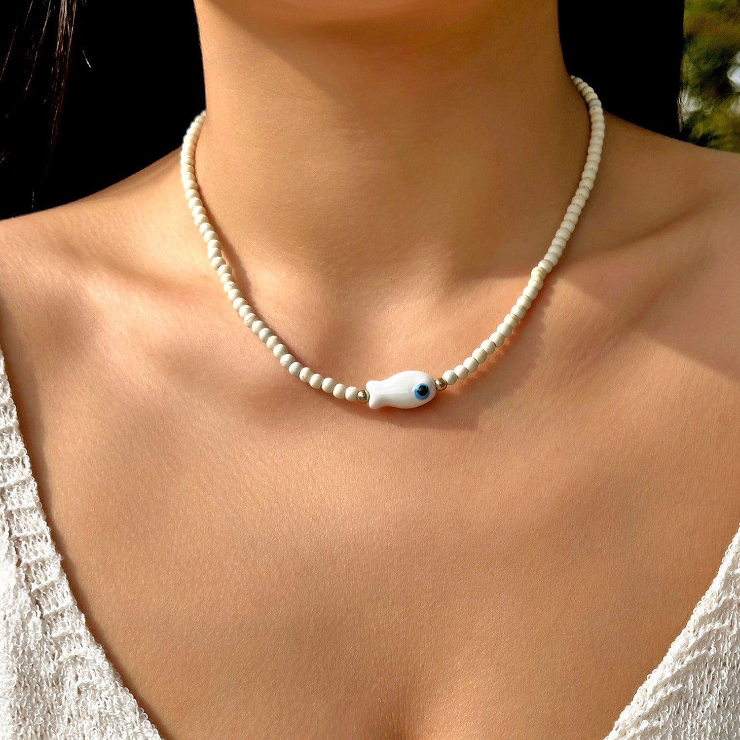 Wholesale  cute color ceramic double-sided painted small fish rice beads beaded necklace