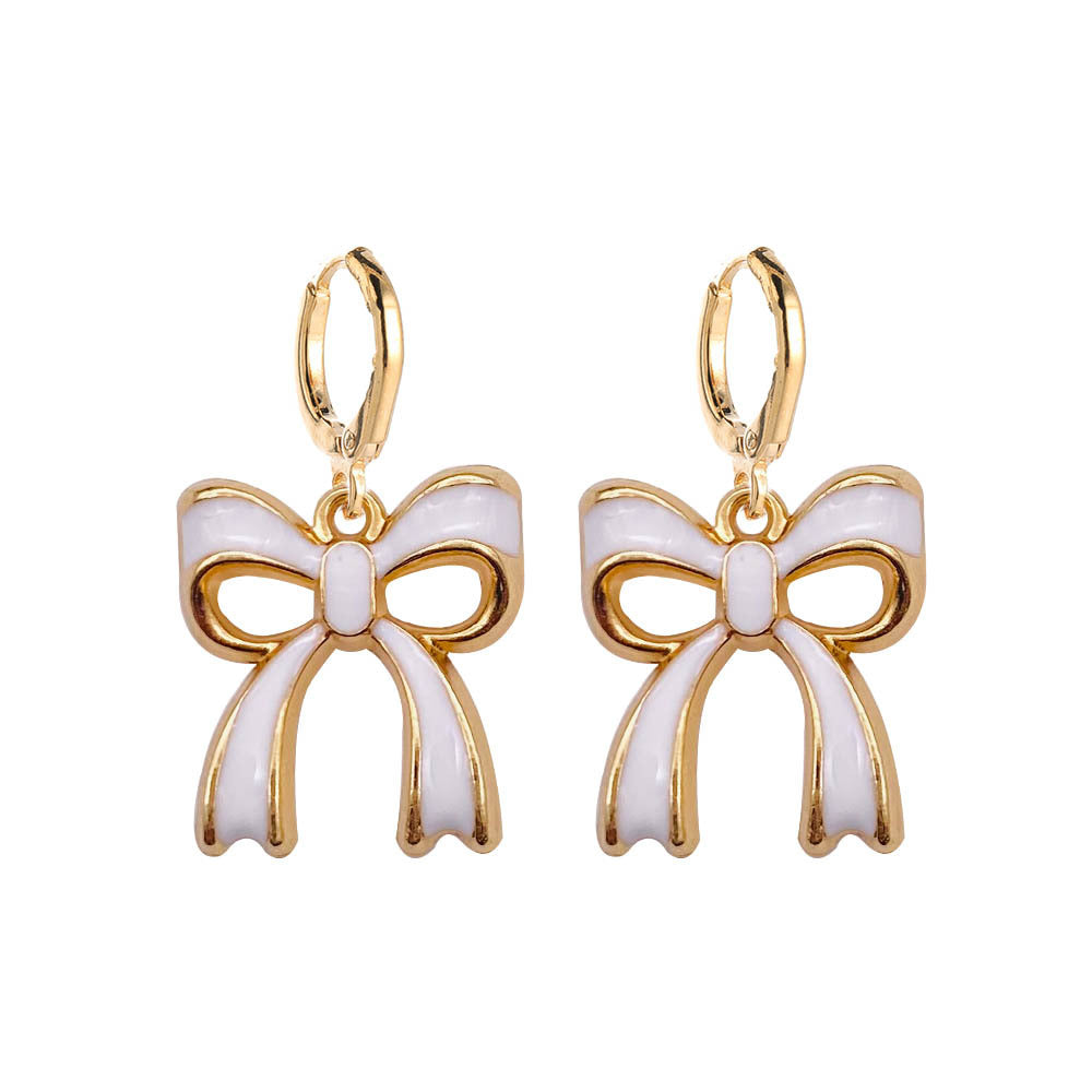 Wholesale Valentine's Day Water Drop Oil Painted Bowknot Pendant Earrings