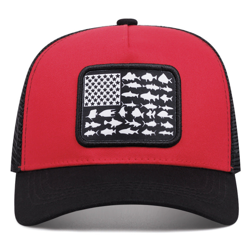 Wholesale American Flag Fish Embroidered Mesh Cap Baseball Cap