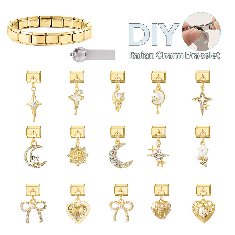 Bracelet de charme italien en gros 9 mm de bricolage d'épissage en or et en diamant blanc bracelet composable en acier inoxydable