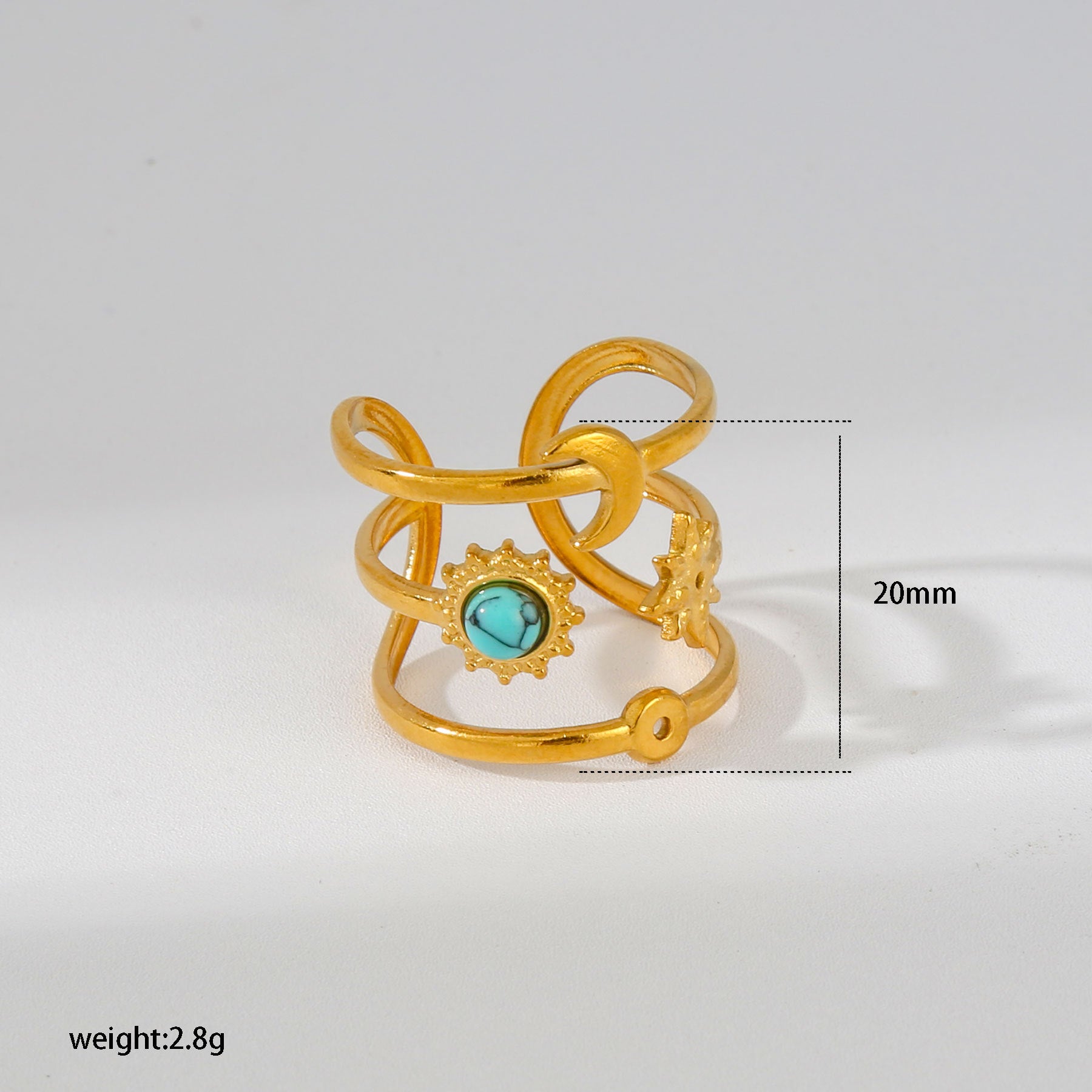 Wholesale Turquoise Star Moon Open Ring Stainless Steel Women S Chic Fashion Accessory