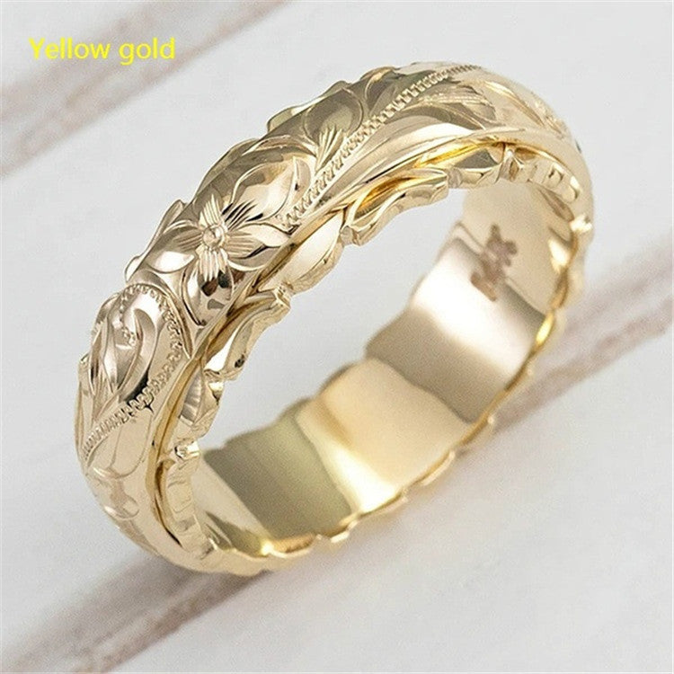Wholesale Rose Flower 14k Gold Plated Floating Engraved Pinky Rings ACC-RS-Yudie004