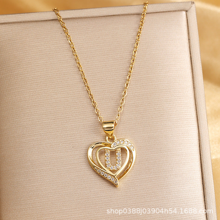 Wholesale Titanium Steel Plated 18K Gold English Letter Pendant Necklace