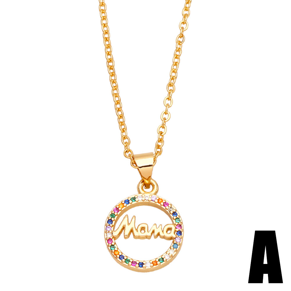 Wholesale Mother's Day Colored Zircon Letter MAMA Copper Necklace ACC-NE-AS009