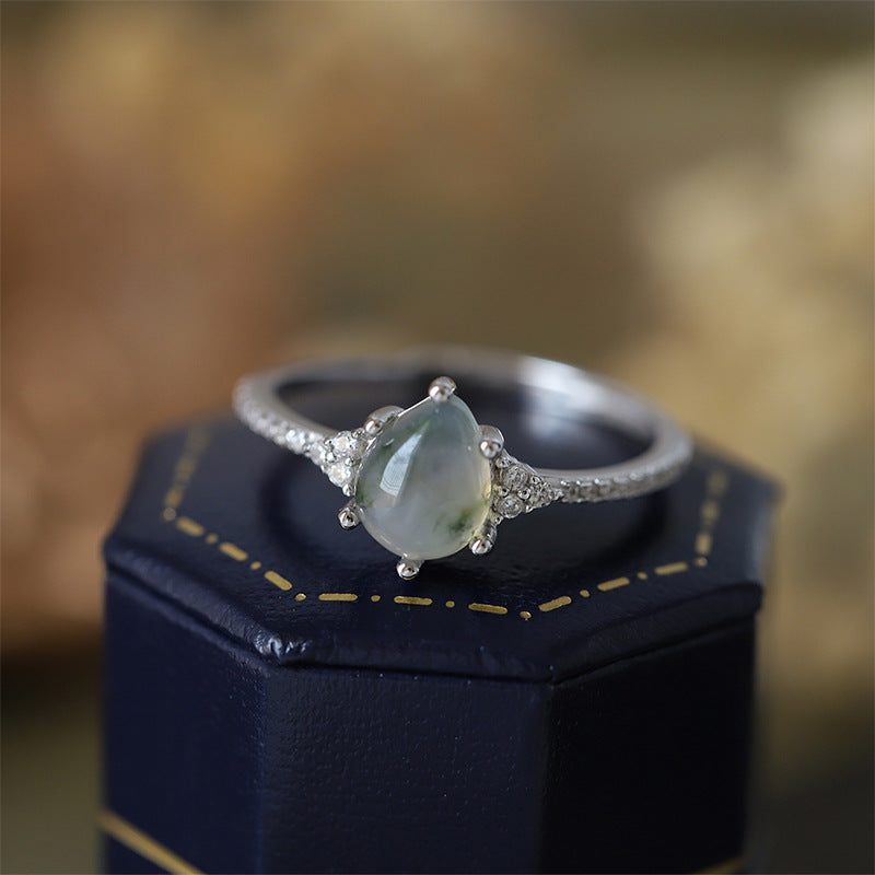 Wholesale S925 Silver Green Moss Agate Ring