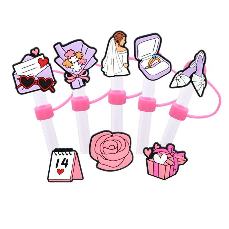 Wholesale Random 100pcs Valentine's Day Series Straw Cover 10MM Straw Tube Cap