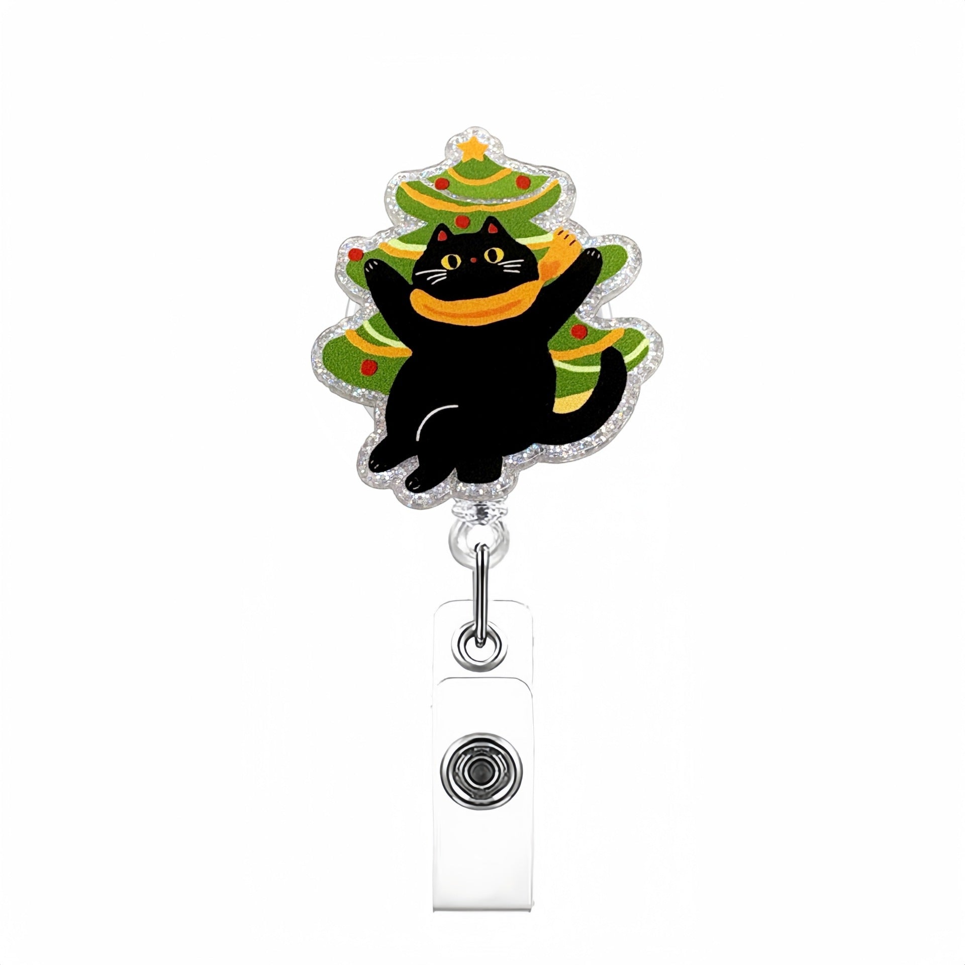 Wholesale Cute Christmas Black Cat Acrylic Glitter  Badge Reels