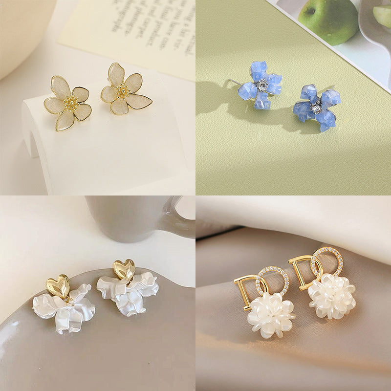 Wholesale  Flower  Silver Pin Petal Earrings
