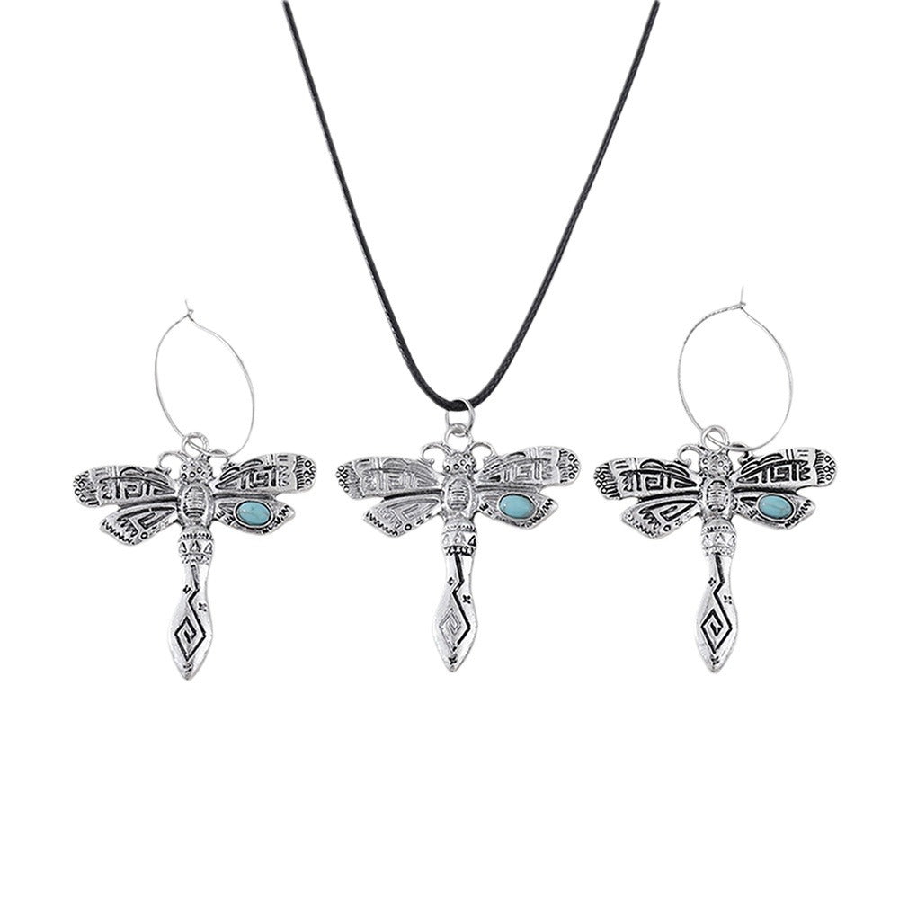 Wholesale Zinc Alloy Electroplated Earring and Necklace Set with Turquoise Dragonfly Design - Chic Everyday Jewelry
