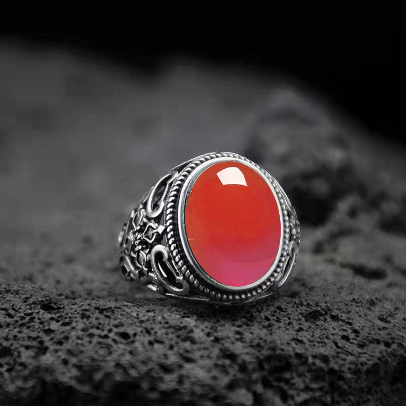 Wholesale  Retro Style Geke Heart Black Onyx Punk Adjustable  Ring