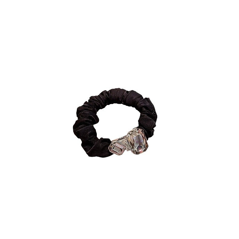 Wholesale black rhinestone hair rope rubber band hair scrunchies