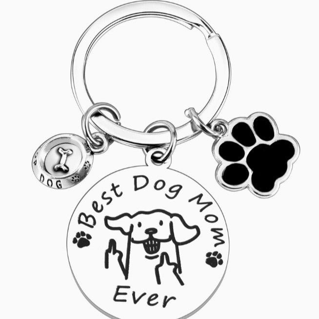 Wholesale Stylish Stainless Steel Dog Mom Keychain With Pink Paw Print Car Key Accessory Gift