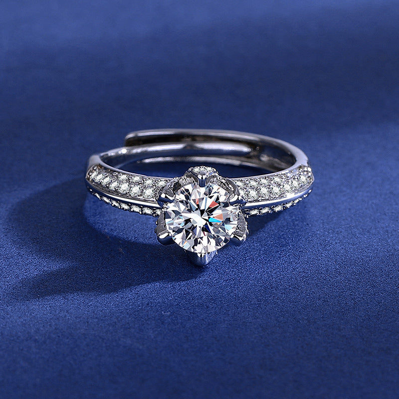 Wholesale High-end Luxury Eight Heart Eight Arrows Plating PT950 Simulation Live Selling Mosan Diamond Opening Ring Luxury Women' s Ring