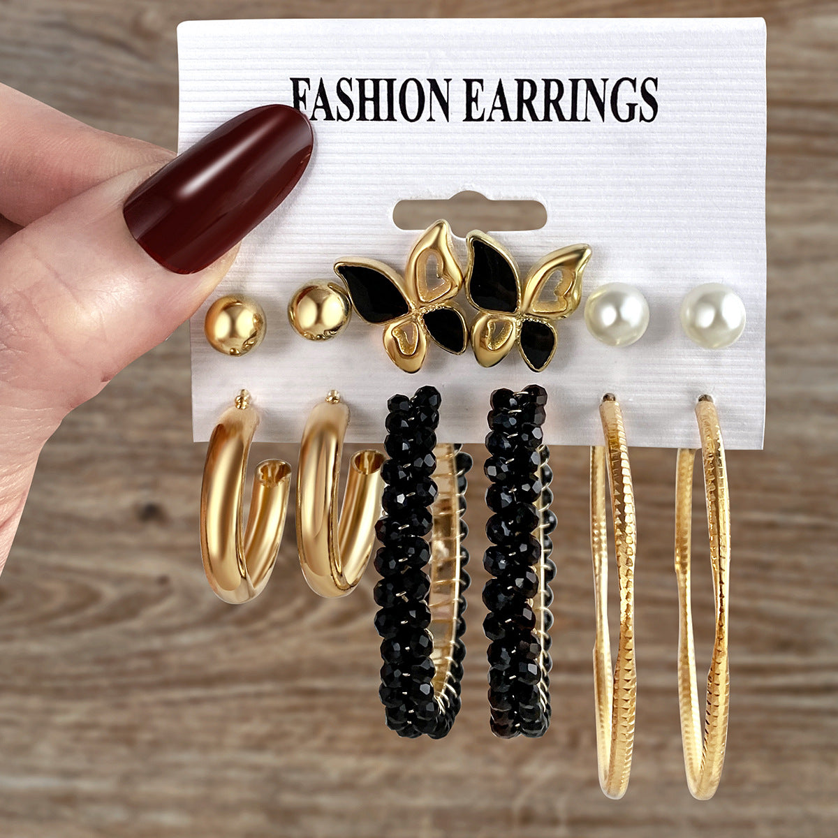 Wholesale Metal colorful geometric round retro earrings six-piece set