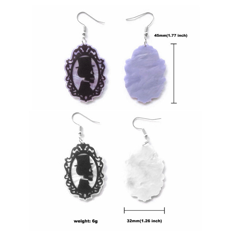 Wholesale Dark Gothic  Ghost Couple Earrings Acrylic Zombie Skull Asymmetric Bride Groom Jewelry Accessory