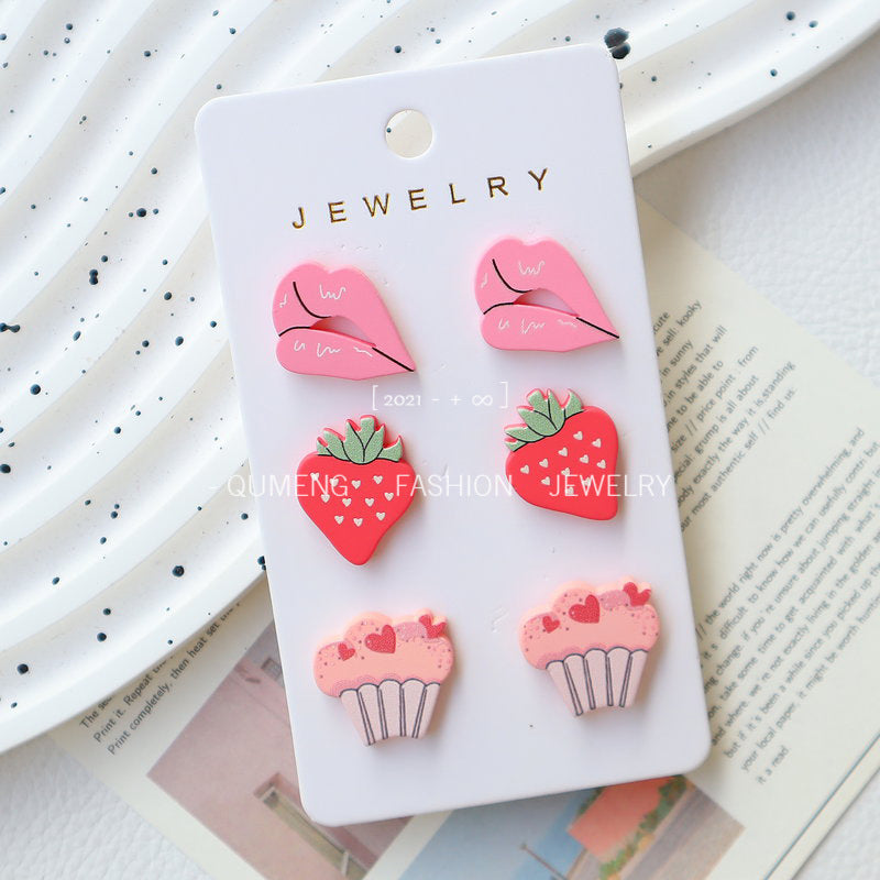 Wholesale Valentine's Day Love Heart Lips Rose Acrylic Earrings Set