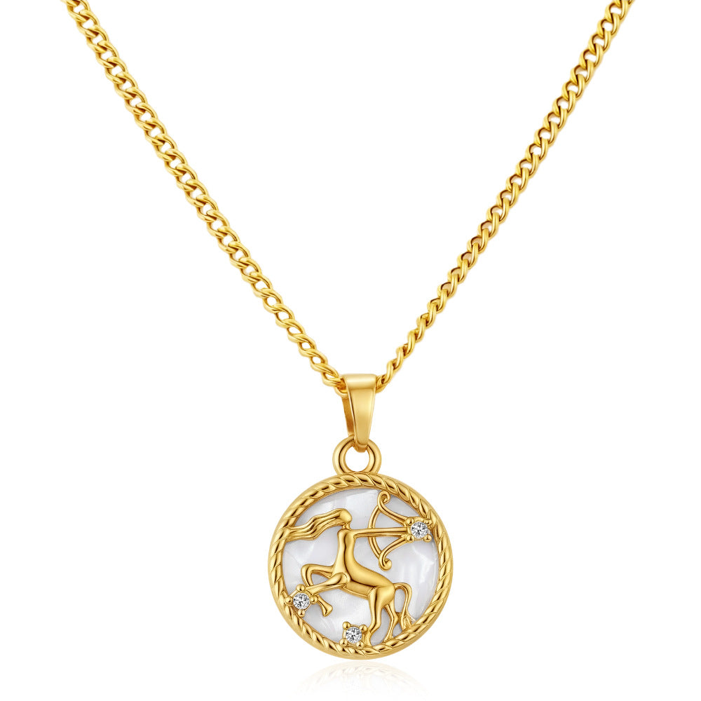 Wholesale Stainless Steel Zodiac Pendant Necklace Round PVD Electroplated Fashion Accessory for Everyday Wear