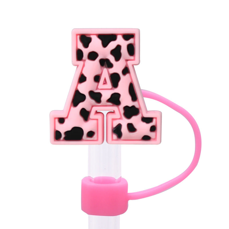 Wholesale Random 100pcs Pink leopard print cartoon Straw Cover Straw Tube Cap