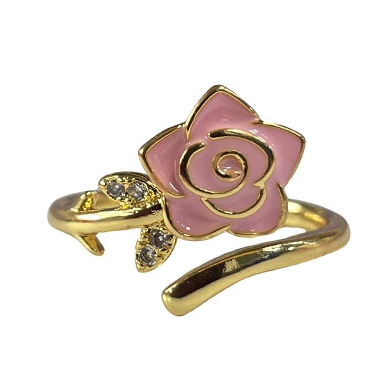 Wholesale Light Luxury Enamel Dropping Glaze Butterfly Flower Ring