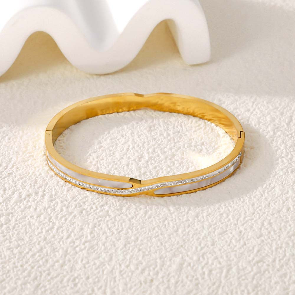 Wholesale Chic Women S Rhinestone Open Cuff Bracelet 18K Gold Plated Stainless Steel Fashion Jewelry Accessory For Party Gift