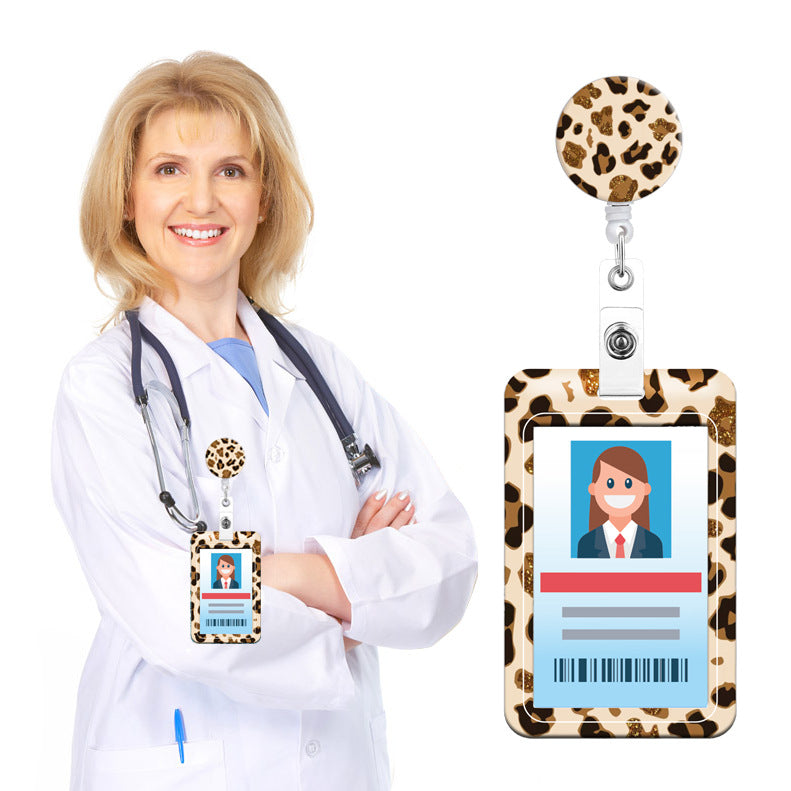 Wholesale Badge Reels ABS Nurse Doctor Leopard Cow Print Retractable Keychain