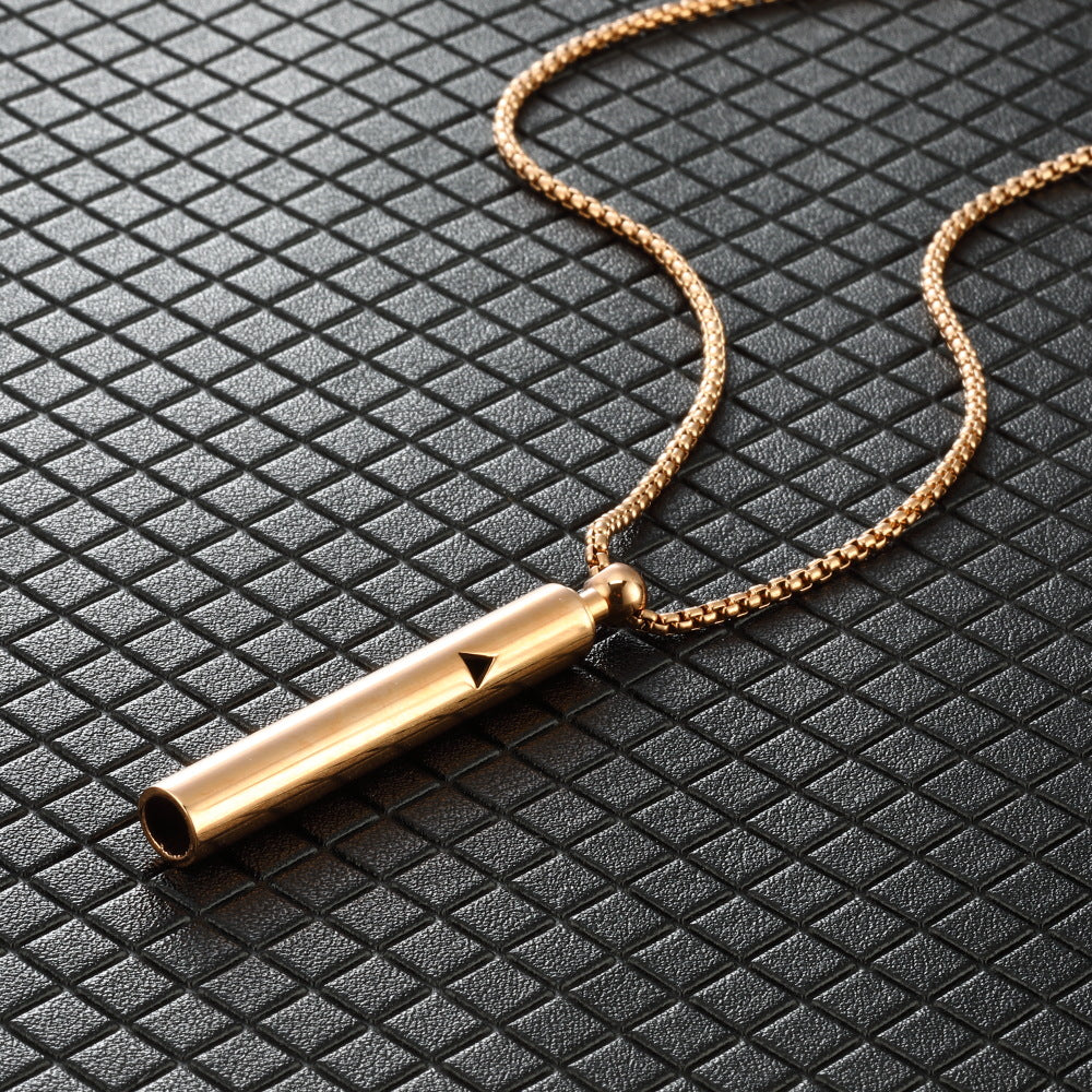 Wholesale Yoga Meditation Stress Relief Whistle Stainless Steel Necklace ACC-NE-QinShi005