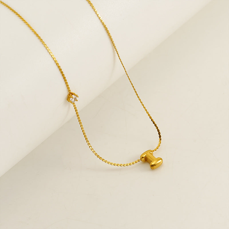 Wholesale  Stainless steel inlaid zircon chubby 26 letters pendant necklace