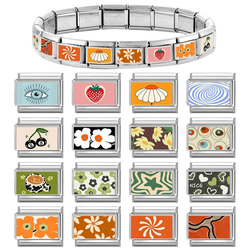 Wholesale 9mm Italian Charm Starter Bracelets DIY Heart Flower Evil Eye Series Stainless Steel Composable Bracelet