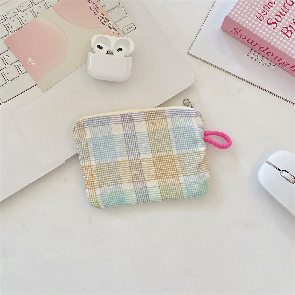 Wholesale Street Style Plaid Green Coin Purse Multipurpose Storage Pouch For Earphones Lipstick Trendy Fashion Accessory For Women Gift Resale