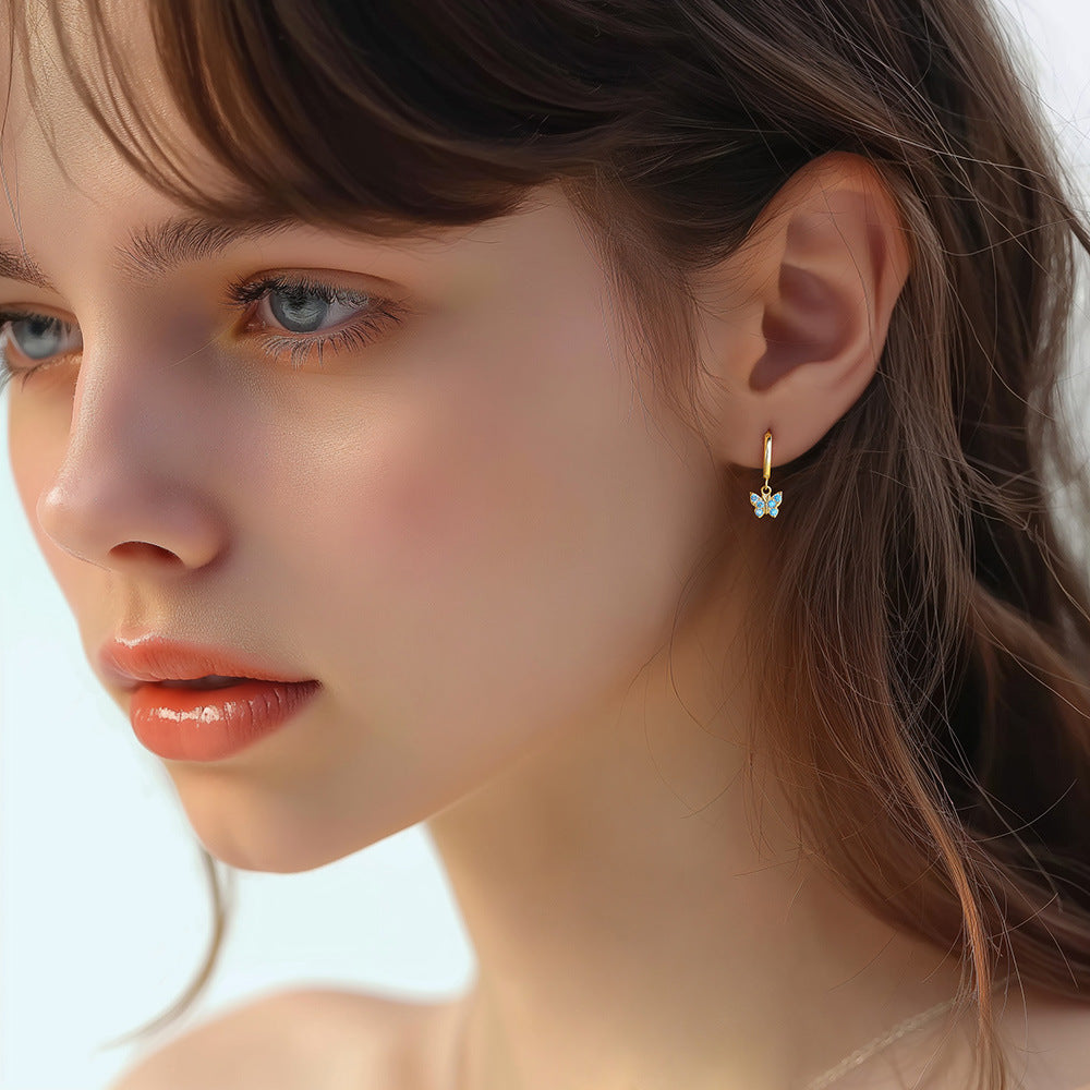 Wholesale S925 sterling silver butterfly zircon geometric earrings