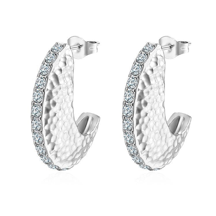 Wholesale Fashion Crescent Shape Stainless Steel Diamond Earrings