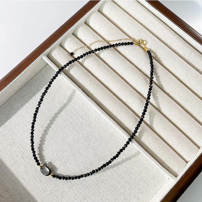 Wholesale  geometric zircon Pearl T-shaped buckle necklace