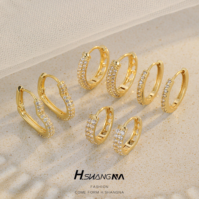 Wholesale circle diamond ear ring zircon ear buckle  light luxury  earrings