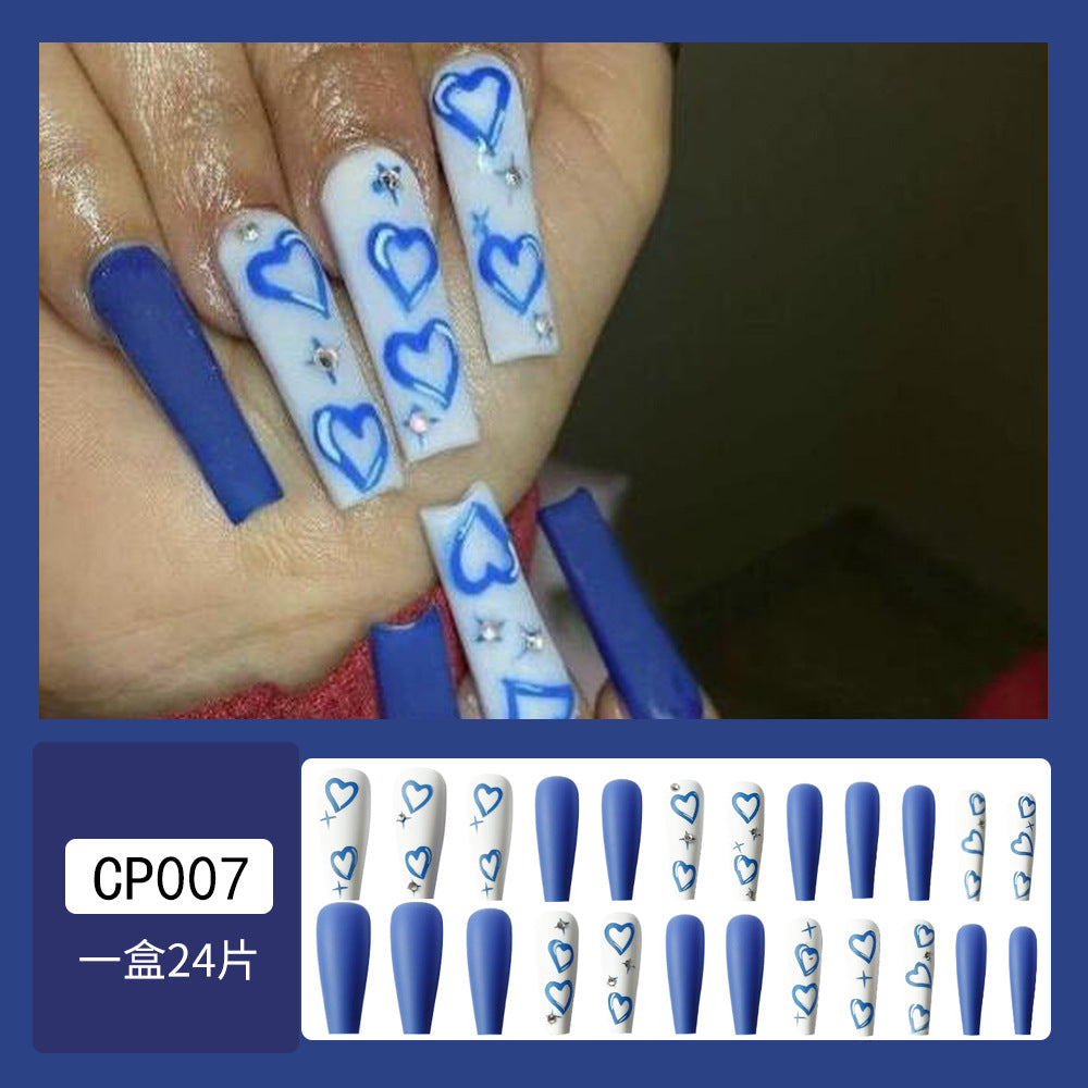Wholesale 24 Pieces/box Valentine's Day Blue and White Love Nails Kits Nail Stickers ACC-NS-QXJ052